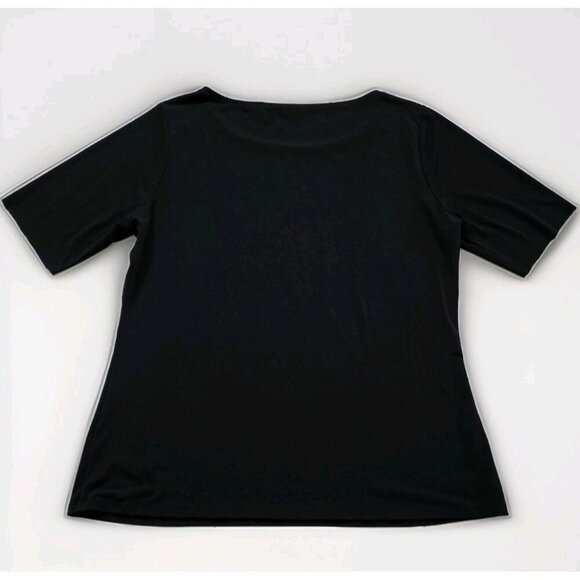 Tahari Top Womens L Black SS Studs Stretch Whimsigoth Office Mature Logo Capsule - Picture 2 of 16
